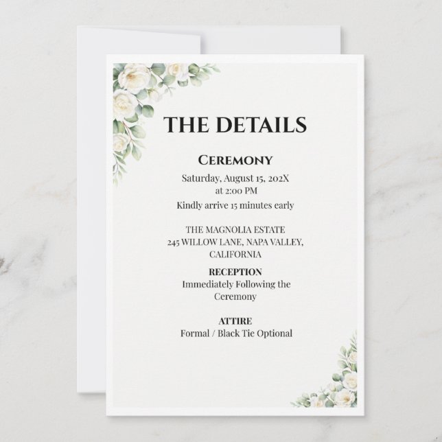 Invitación Green Floral Wedding Details Card (Anverso)