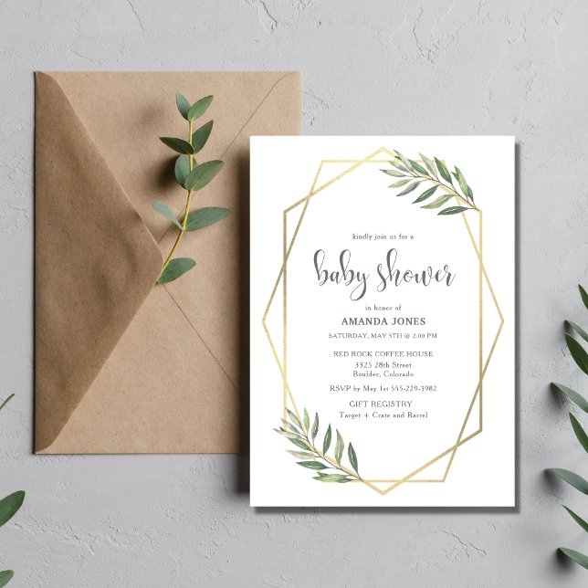 Invitación Green Foliage and Gold Bohemian Baby Shower (Subido por el creador)