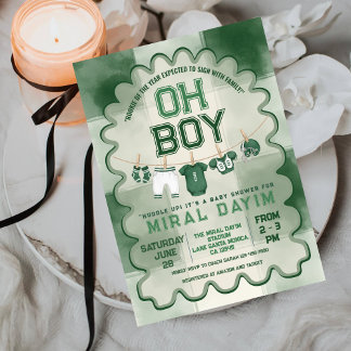 Invitación Green Football Field Oh Boy Baby Shower