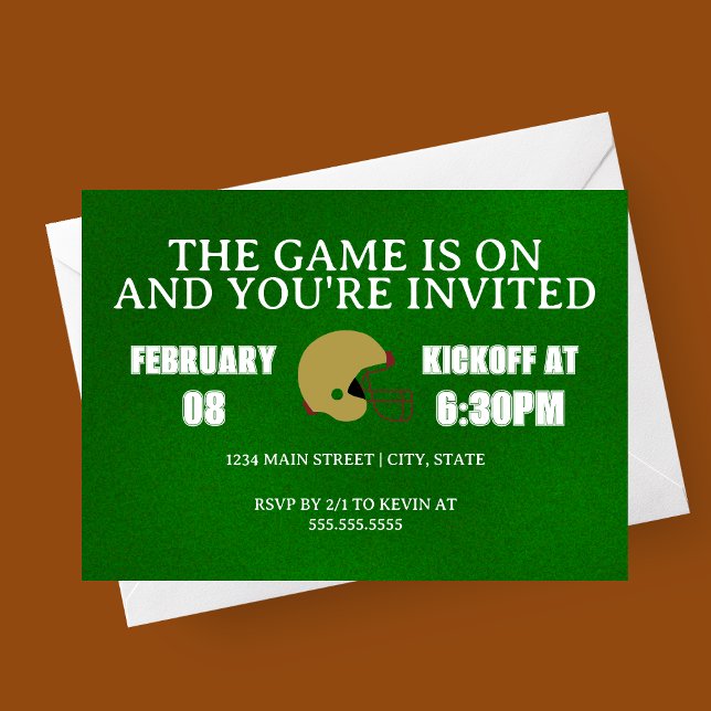 Invitación Green Football Game Night Invitation (The Game is On Modern Football Watch Party Invitation)