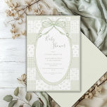 Invitación Green Frame Elegant Bow Baby Shower<br><div class="desc">Green plaid patchwork background with 2 tone frames. A sweet and unique design for any baby shower. Beautiful coordinating fonts.  Absolutely delightful.</div>