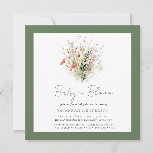 Invitación Green Garden Baby in Bloom Baby Shower (Anverso)
