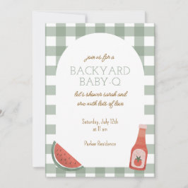 Invitación Green Gingham Baby-Q Baby Shower Invitation