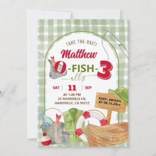 Invitación Green Gingham Boy Fishing Birday
