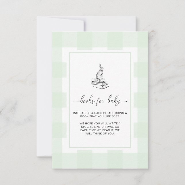Invitación Green Gingham Bunny Books Solicitud de Inserción d (Anverso)