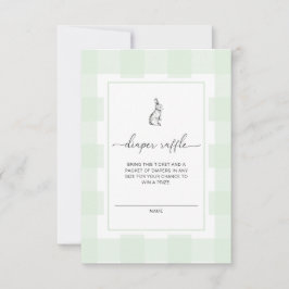 Invitación Green Gingham Bunny Diaper Raffle Ticket Card