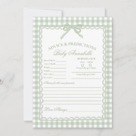 Invitación Green Gingham Coquette Bow Advice for Baby Card