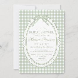 Invitación Green Gingham Coquette Bow Bridal Shower