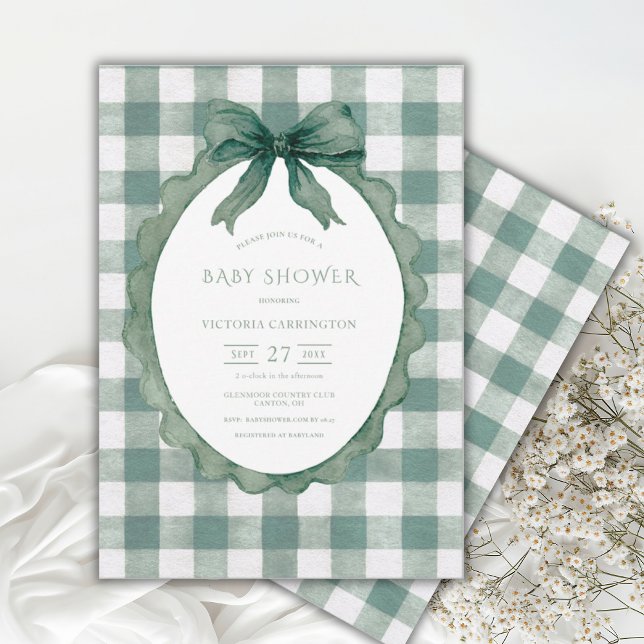 Invitación Green Gingham Floral Vintage Baby Shower (Subido por el creador)