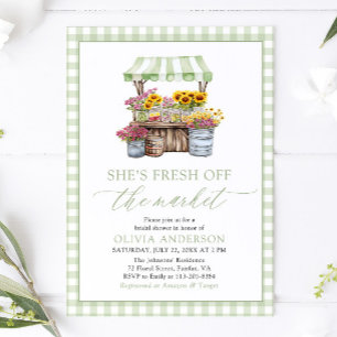 Invitación Green Gingham Fresh Off The Market Bridal Shower