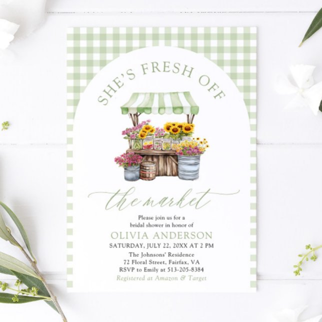 Invitación Green Gingham Fresh Off The Market Bridal Shower (Subido por el creador)