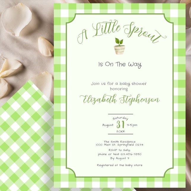 Invitación Green Gingham Little Sprout Baby Shower (Subido por el creador)