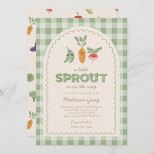 Invitación Green Gingham Little Sprout on the Way Baby Shower