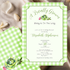 Invitación Green Gingham Locally Grown Baby Shower