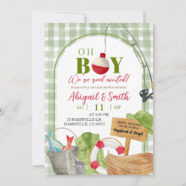 Invitación Green Gingham Oh Boy Fishing Baby Shower