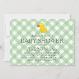 Invitación Green Gingham Rubber Duckie Baby Shower