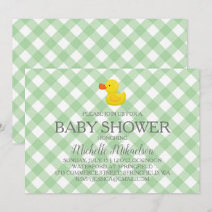 Invitación Green Gingham Rubber Duckie Baby Shower