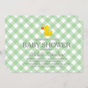 Invitación Green Gingham Rubber Duckie Baby Shower