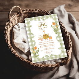 Invitación Green Gingham Silly Goose 1er cumpleaños