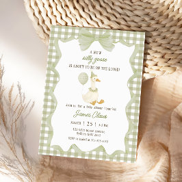 Invitación Green Gingham Silly Goose Baby Shower Invitation