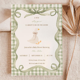 Invitación Green Gingham Silly Goose Baby Shower Invitation 