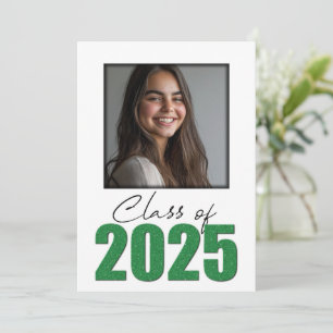 Invitación Green Glitter Class of 2025 Photo Open House