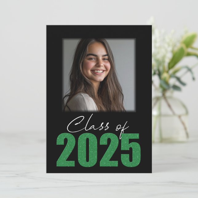 Invitación Green Glitter Class of 2025 Photo Open House (Anverso de pie)