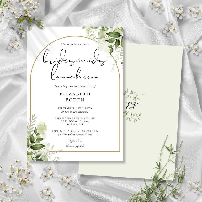 Invitación Green Gold Arch Bridesmaids Luncheon (Greenery Gold Arch Bridesmaids Luncheon Invitation)