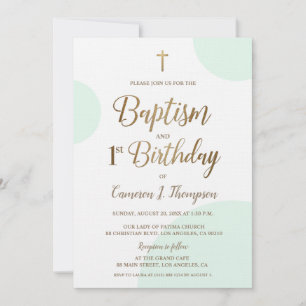 Invitación Green Gold Baby Boy Baptismo Primer cumpleaños