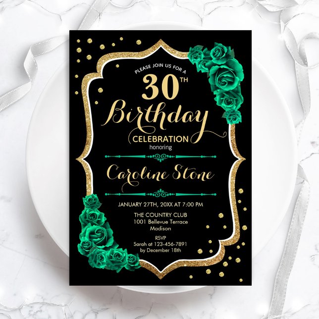Invitación Green Gold Black Elegant 30 cumpleaños (Subido por el creador)