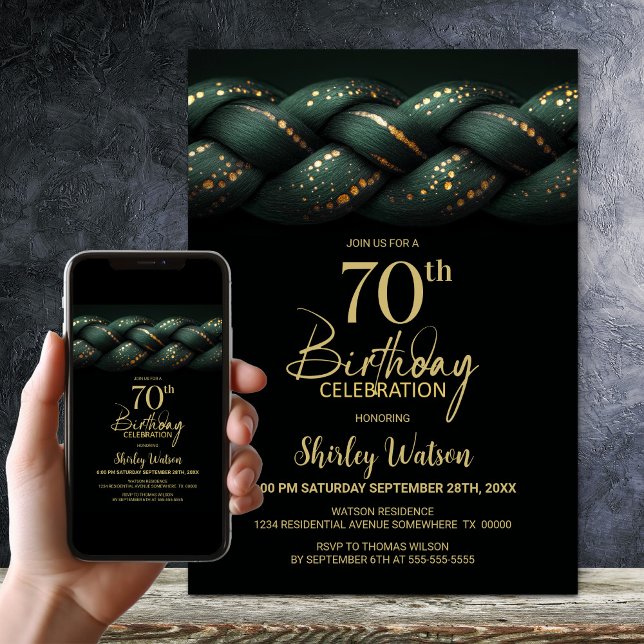 Invitación Green Gold Braid 70th Birthday Party (Subido por el creador)