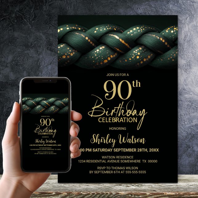 Invitación Green Gold Braid 90th Birthday Party (Subido por el creador)