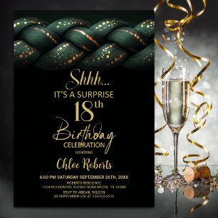 Invitación Green Gold Braid Surprise 18th Birthday Party