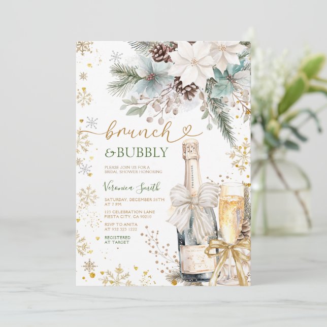 Invitación Green Gold Brunch Bubbly Champagne Bridal Shower  (Anverso de pie)
