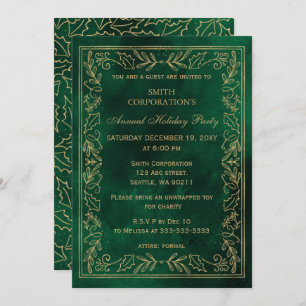 Invitación Green Gold Elegant Corporate Holiday Party