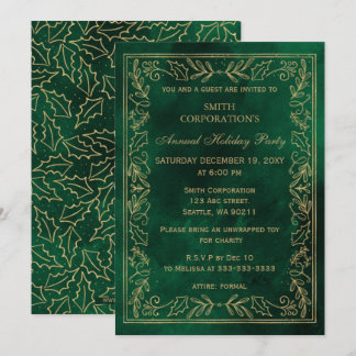 Invitación Green Gold Elegant Corporate Holiday Party