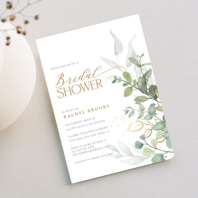 Invitación Green Gold Eucalyptus Boho Bridal Shower (Subido por el creador)