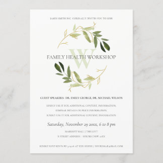 Invitación Green Gold Foliage Wreath Workshop Event