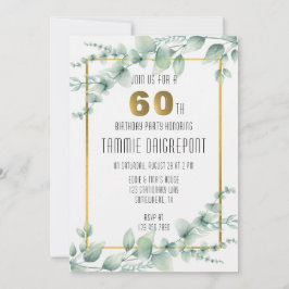 Invitación Green Gold Greenery Eucalyptus 60th Birthday Party