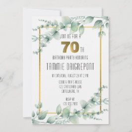 Invitación Green Gold Greenery Eucalyptus 70th Birthday Party