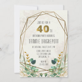 Invitación Green Gold Greenery Geometric 40th Birthday Fiesta