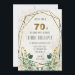 Invitación Green Gold Greenery Geometric 70th Birthday Party<br><div class="desc">Espero que les guste esta vegetación verde con un marco geométrico dorado.</div>