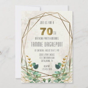 Invitación Green Gold Greenery Geometric 70th Birthday Party