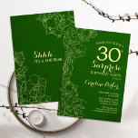Invitación Green Gold Surprise Fiesta<br><div class="desc">Floral Green Gold Sorpresa 30th Birthday Party Invitation. Diseño moderno minimalista con acentos botánicos y tipo de letra de escritura tipográfica. Sencilla tarjeta de invitación floral perfecta para una elegante celebración de cumpleaños sorpresa femenina. Se puede personalizar a cualquier edad.</div>