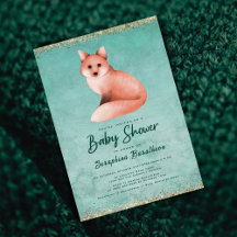 Green Gold Watercolor Woodland Fox Baby Shower