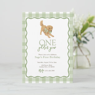 Invitación Green Golden Retriever Golden Year First Birday