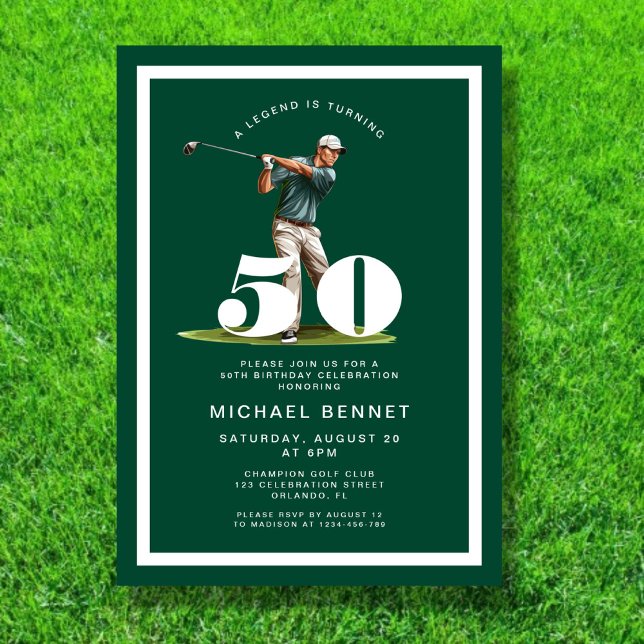 Invitación Green Golf 50th Birthday Invitation (Green Golf 50th Birthday Invitation)
