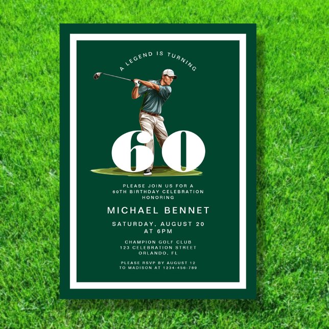 Invitación Green Golf 60th Birthday Invitation (Green Golf 60th Birthday Invitation)