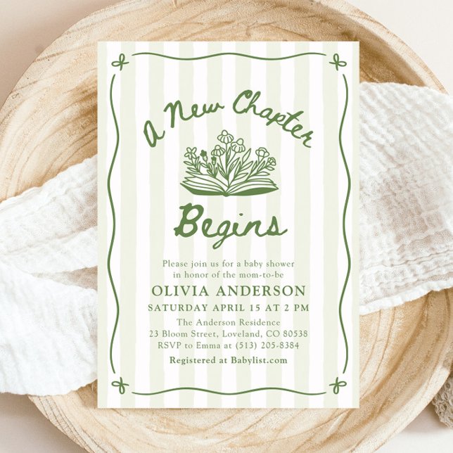 Invitación Green Hand Drawn A New Chapter Begins Baby Shower (Green Hand Drawn A New Chapter Begins Baby Shower Invitation)