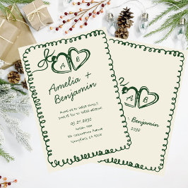 Invitación green hand drawn heart Whimsical Wedding